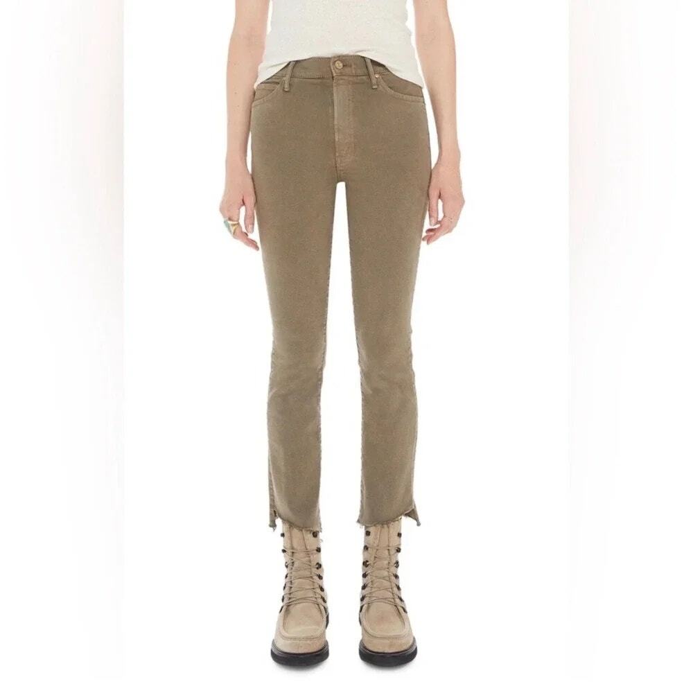 MOTHER High Waisted Rascal Ankle Step Fray Jeans Olive Drab Second Chance SZ 32